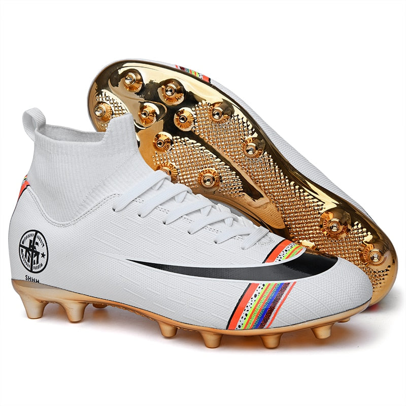 Gold plated bottom Boys Soccer Shoes High Top Kids Football Boots