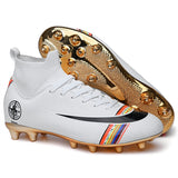 Gold plated bottom Boys Soccer Shoes High Top Kids Football Boots Men Breathable Soccer Cleats