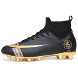 Gold plated bottom Boys Soccer Shoes High Top Kids Football Boots Men Breathable Soccer Cleats