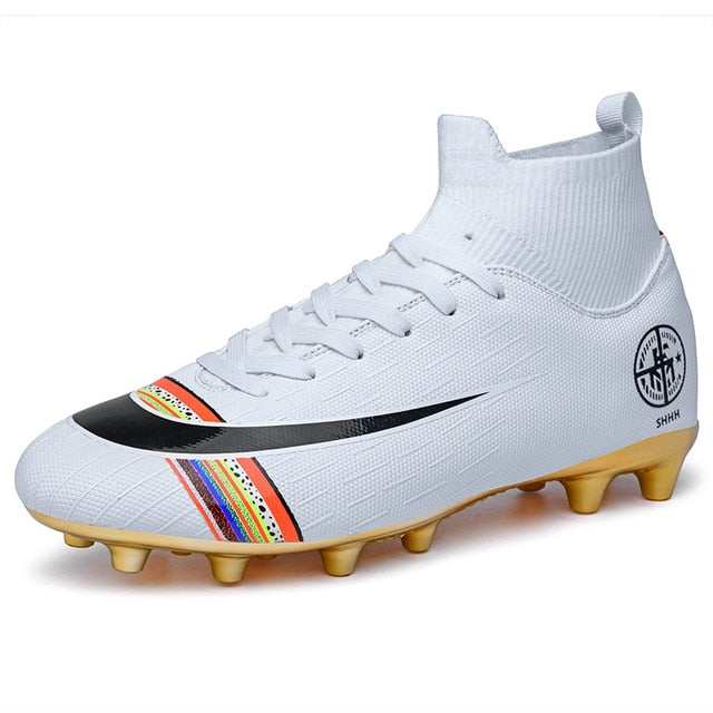 Gold plated bottom Boys Soccer Shoes High Top Kids Football Boots